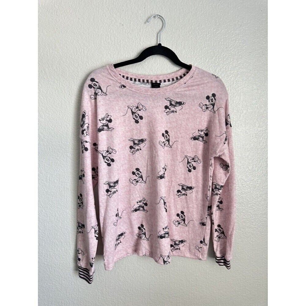 Disney Shirt Womens Small Mickey Minnie Mouse Long Sleeve Pullover Pajama Cute
